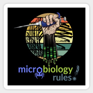 Microbiology Rules - pipette with fist and retro vintage distressed style petri culture plate Sticker